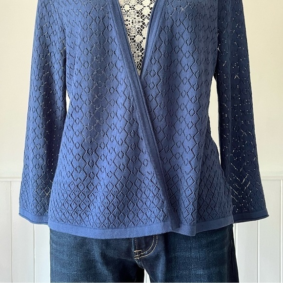 Jones New York Blue Open Front Pointelle Cardigan Size M - Picture 4 of 10